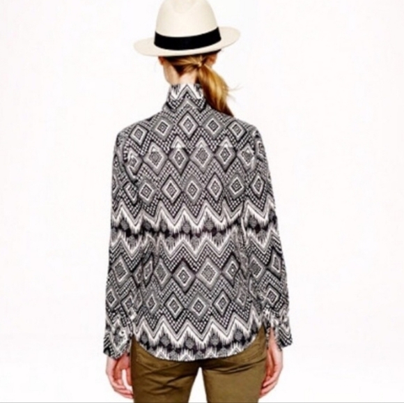 NWT J.crew Linen "boy" Button Up Shirt Aztec Diamonds Ikat | Black & white sz 2 - Picture 4 of 16